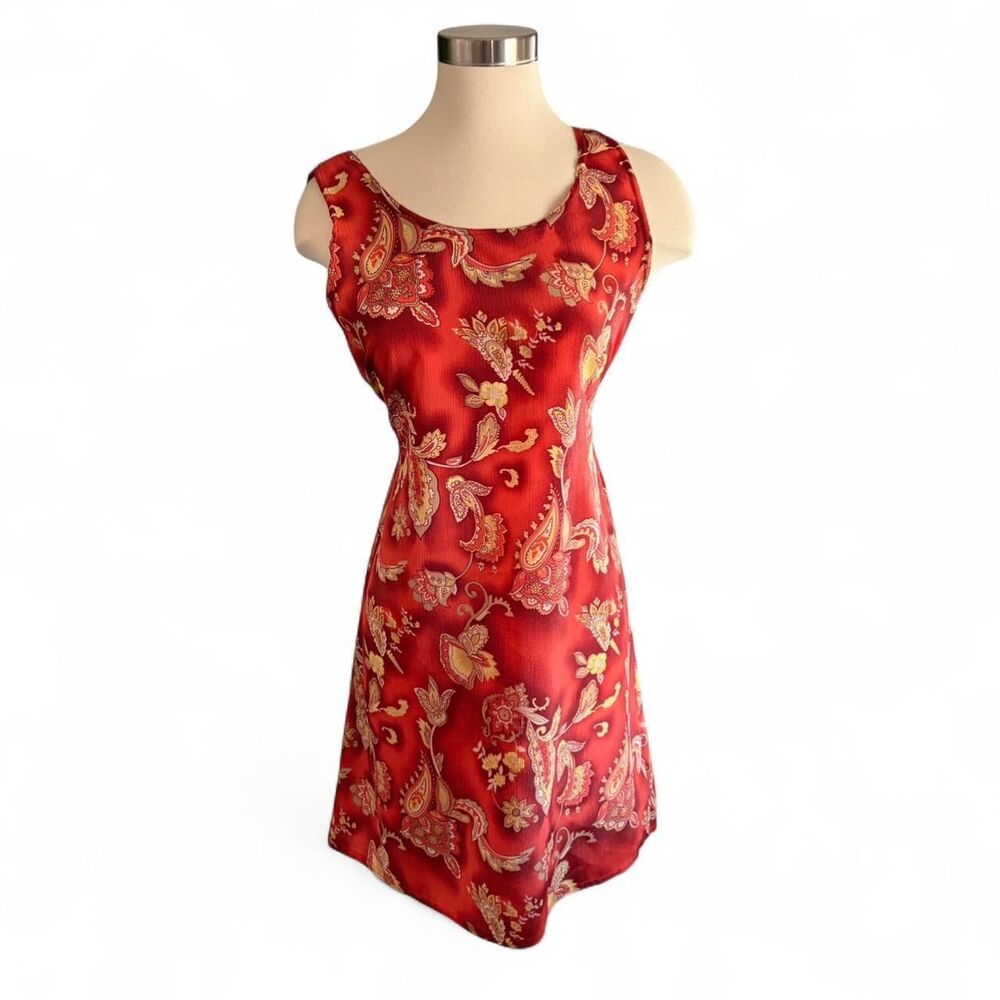 Orange paisley mini dress with tie sleeves Size S